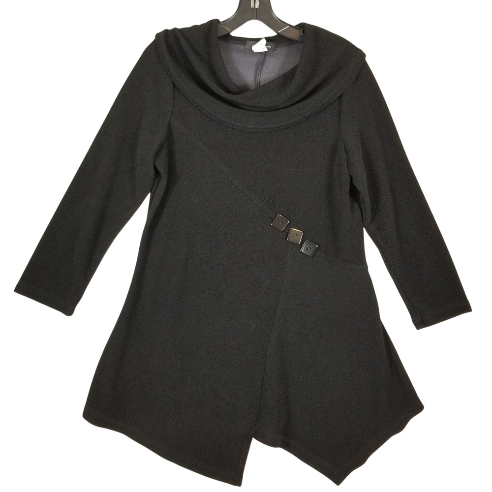 Yushi Womens‎ Black Cowl Neck Asymmetrical Tunic Top Button Detail Size M 1072